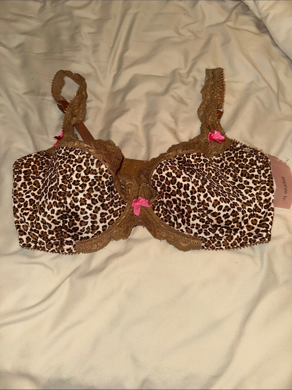 sophie b. Leopard-Print Lace Underwire Bra in Brown with Pink Accents